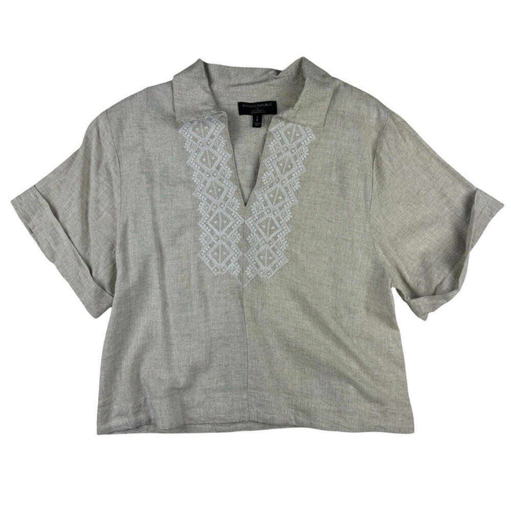 Banana Republic Embroidered Linen Blend Top Beige Size S